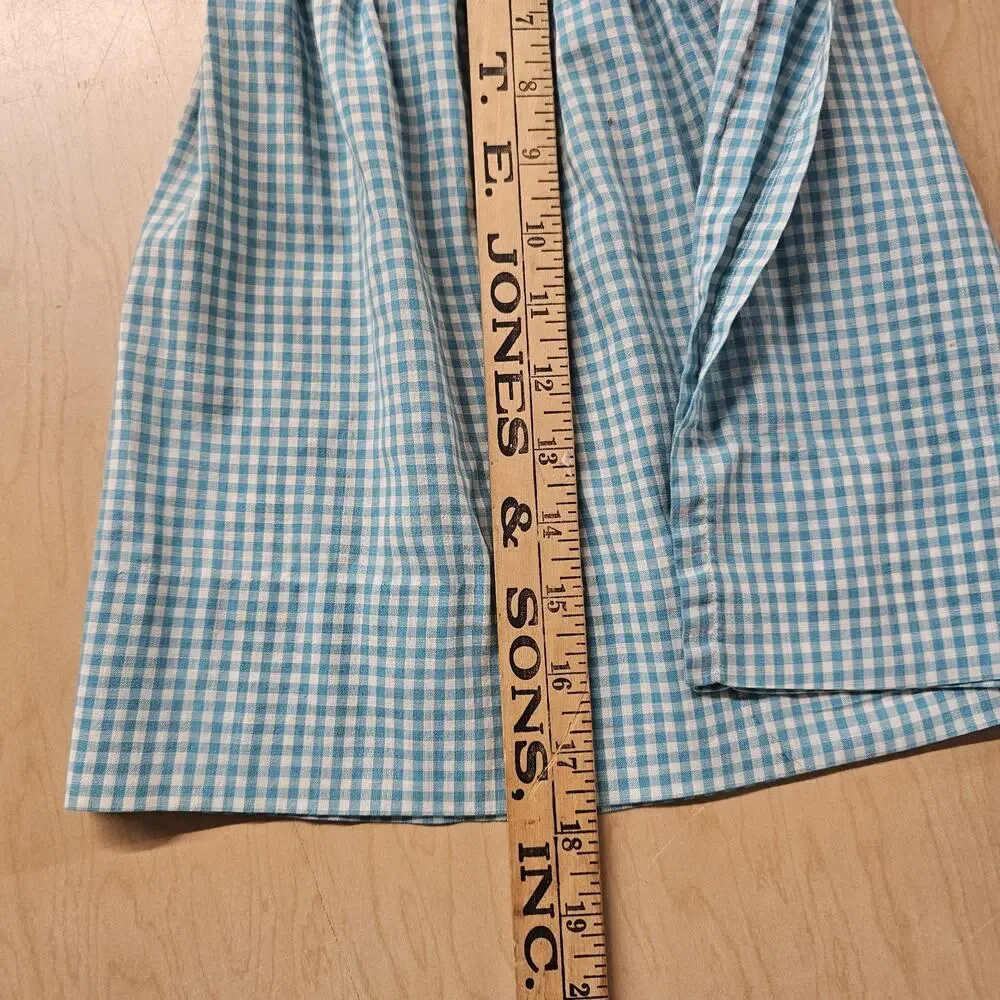 Vtg 50s Half Apron Gingham Plaid Blue Embroidered AM Cross Stitch Cottagecore